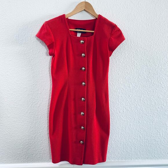 Vintage All that Jazz 80s mini red button up dress size 4 - Picture 1 of 6